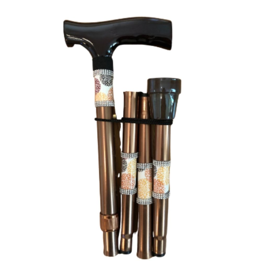 Brown Floral Diamond Bling Walking Cane